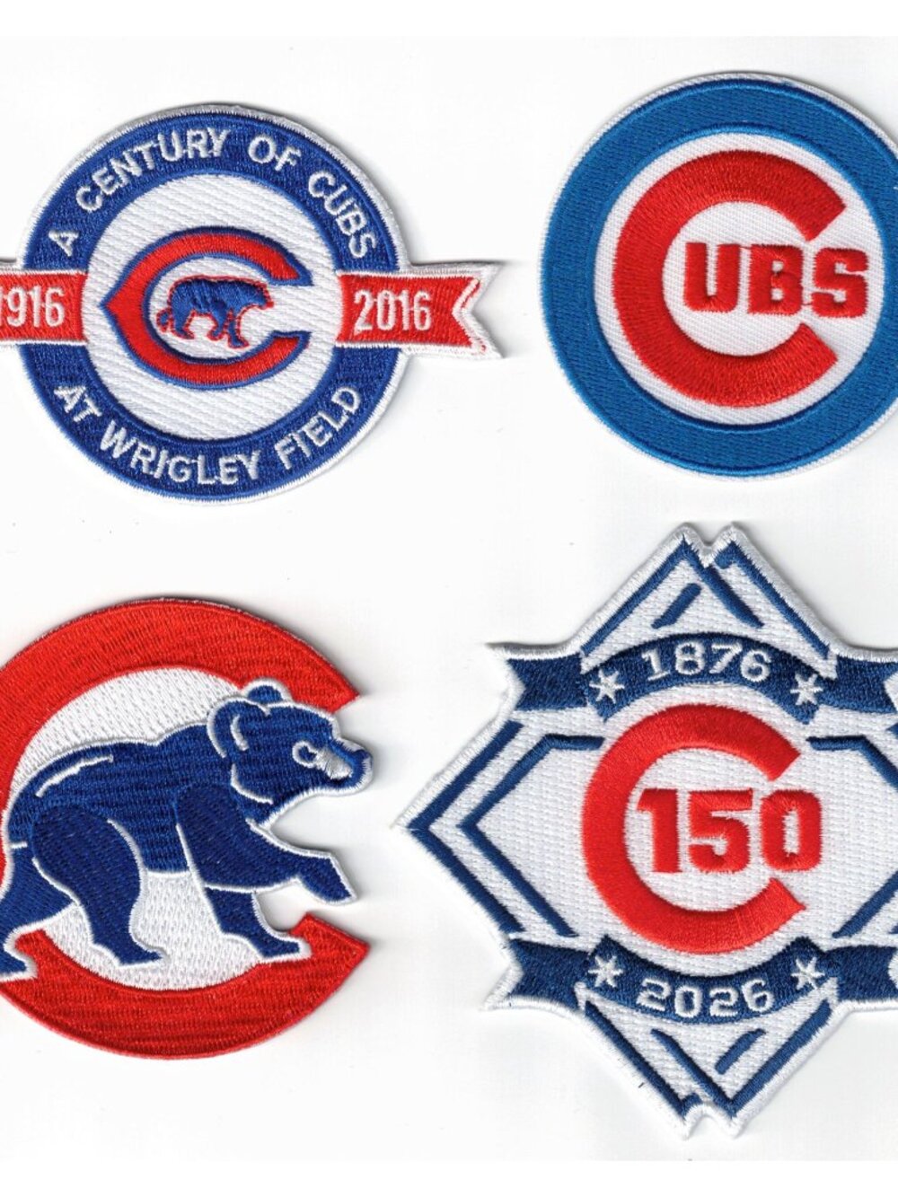 (4) Chicago Cubs logo + Anniversary Embroidered Iron / Sew-On Patches